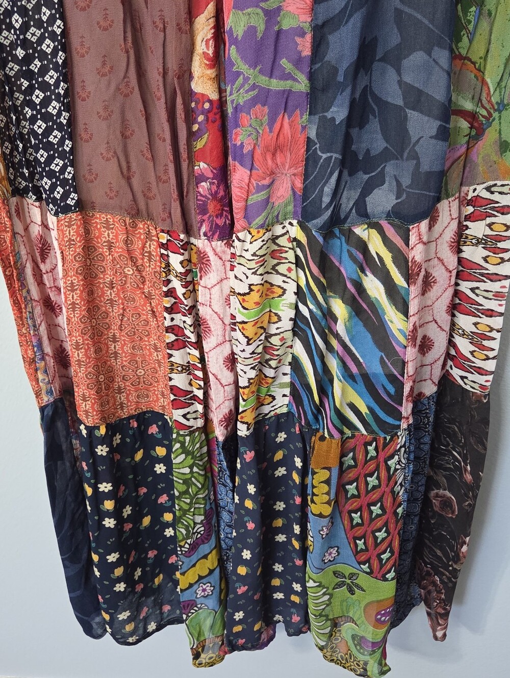 Young Threads Boho Patchwork Wide‑Leg Palazzo Pants XL Drawstring Pockets Flowy - Picture 11 of 14
